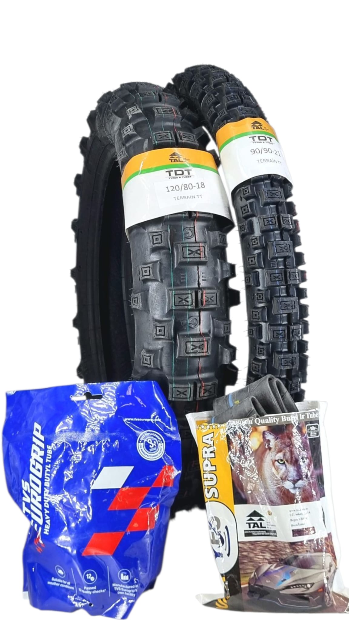 TDT TYRES KROSS LASTİK 120/80-18 VE 90/90(300)-21 TT+İÇ LASTİKLERİ (İÇ LASTİKLİ TİP- TUBETYPE) TERAAİN